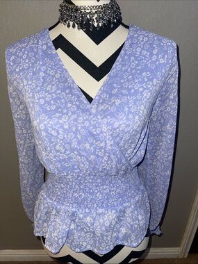 Floral V-Neck Long-Sleeve Peplum Cute Blouse